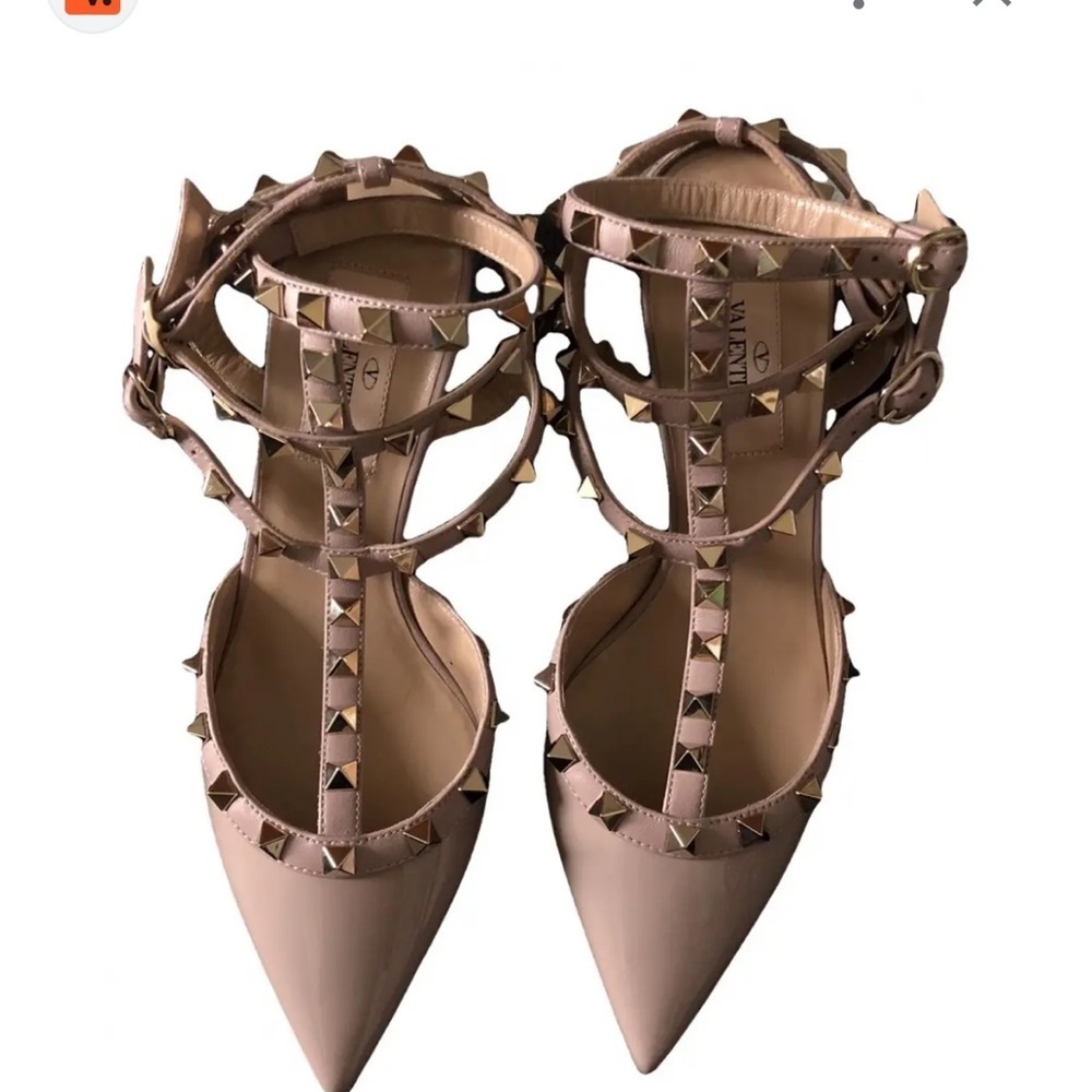 Valentino Rockstud Caged Pumps Poudre Patent Leather Size 36.5 Pointed Toe Heels - Picture 3 of 12